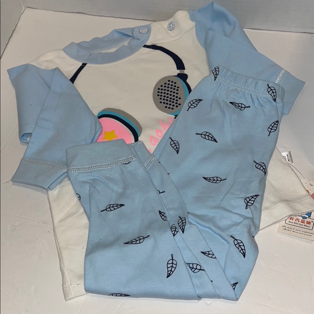 Blue and White Baby Outfit with Headphone Design